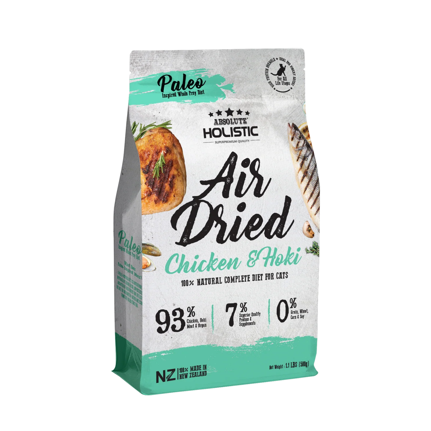 Absolute Holistic Air Dried Chicken & Hoki Dry Cat Food 500G