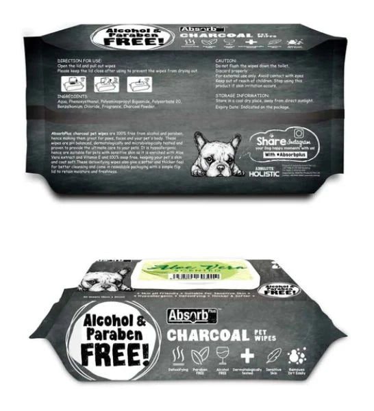 Absorb Plus Charcoal Pet Wipes Aloe Vera Scented