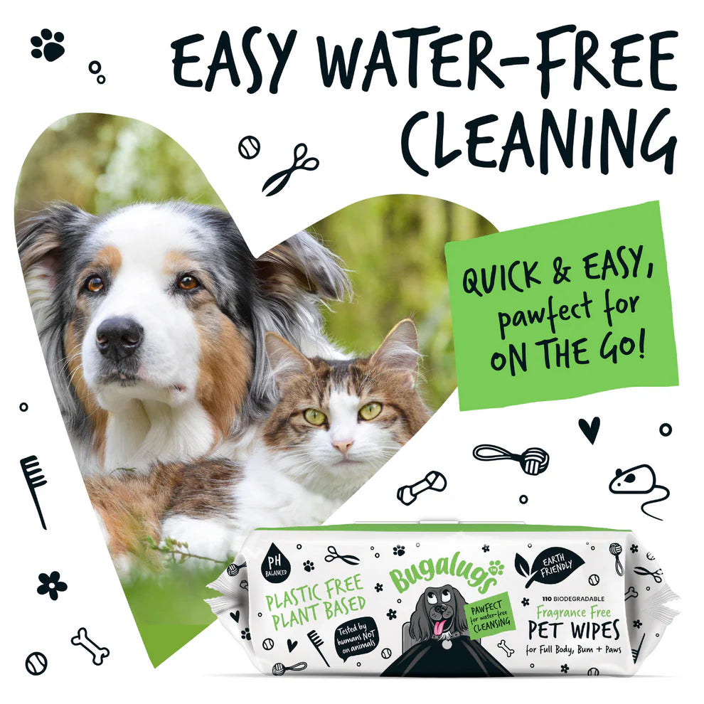 Bugalugs Fragrance Free Biodegradable Dog Wipes 110 WIPES