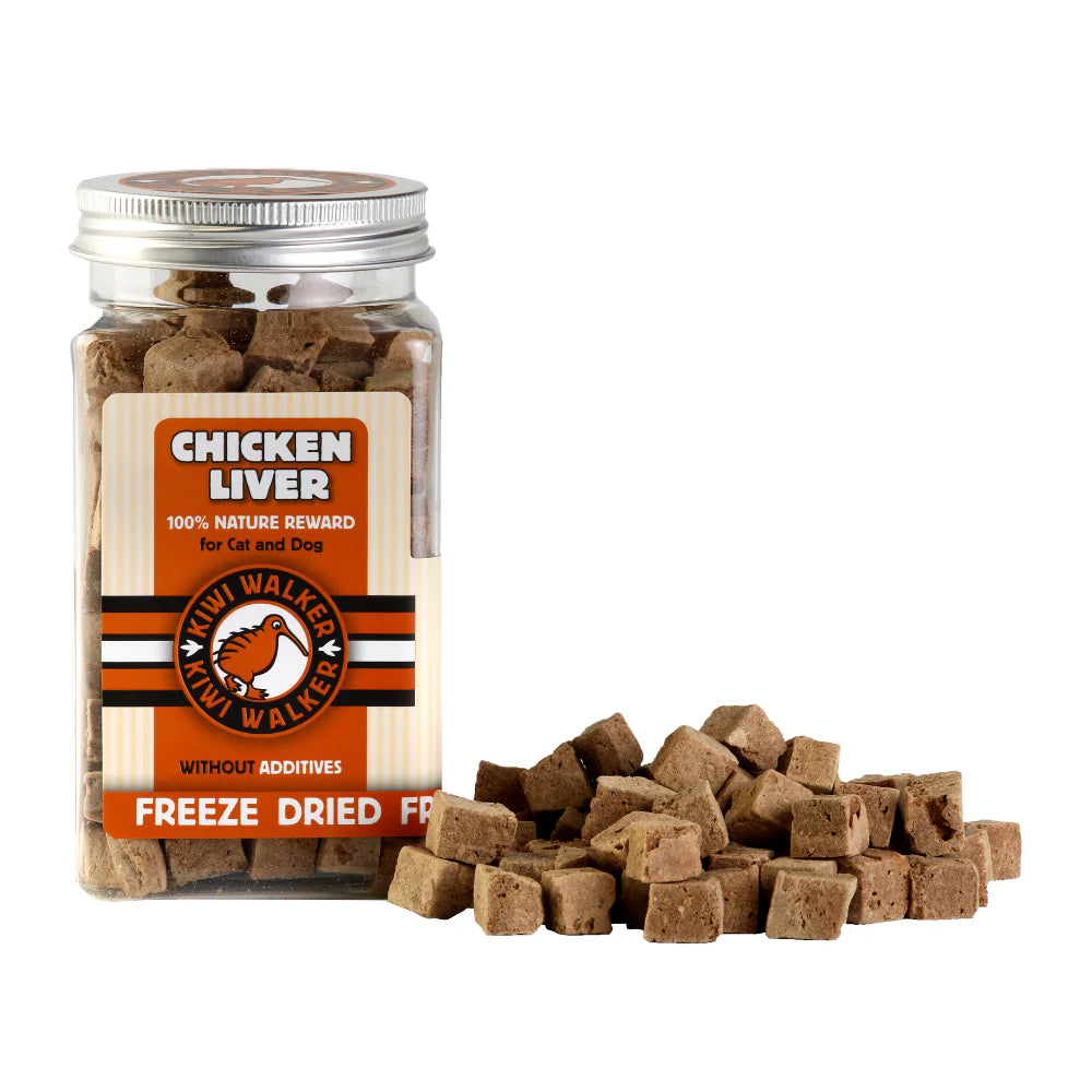KIWI WALKER Freeze Dried Grain Free Snack Chicken Liver Cubes Dog & Cat Treats 115G