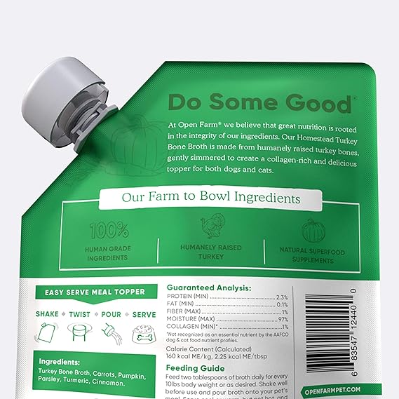 Open Farm Homestead Turkey Bone Broth Meal Topper for Dogs & Cats 12OZ