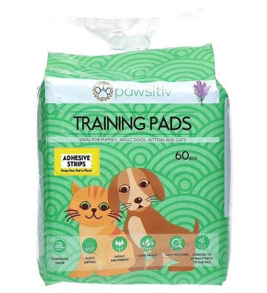 Pawsitiv Multifunction Training & Pee Pads with Adhesive Strips for Dogs & Cats