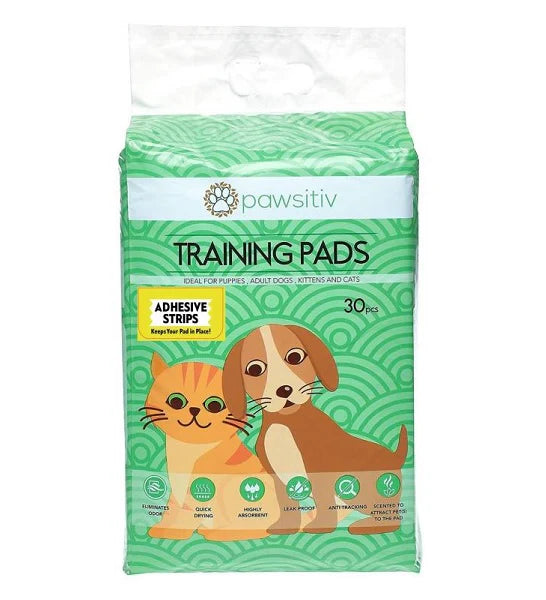 Pawsitiv Multifunction Training & Pee Pads with Adhesive Strips for Dogs & Cats