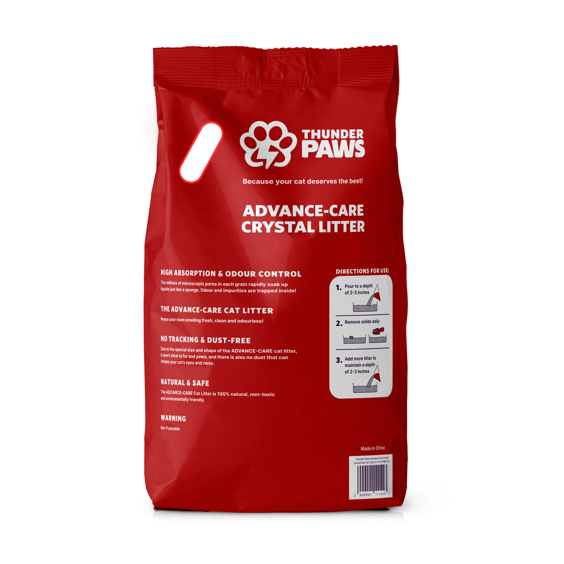 Thunder Paws Advance Care Non-Clumping Crystal Unscented Cat Litter 5+1 Liter FREE
